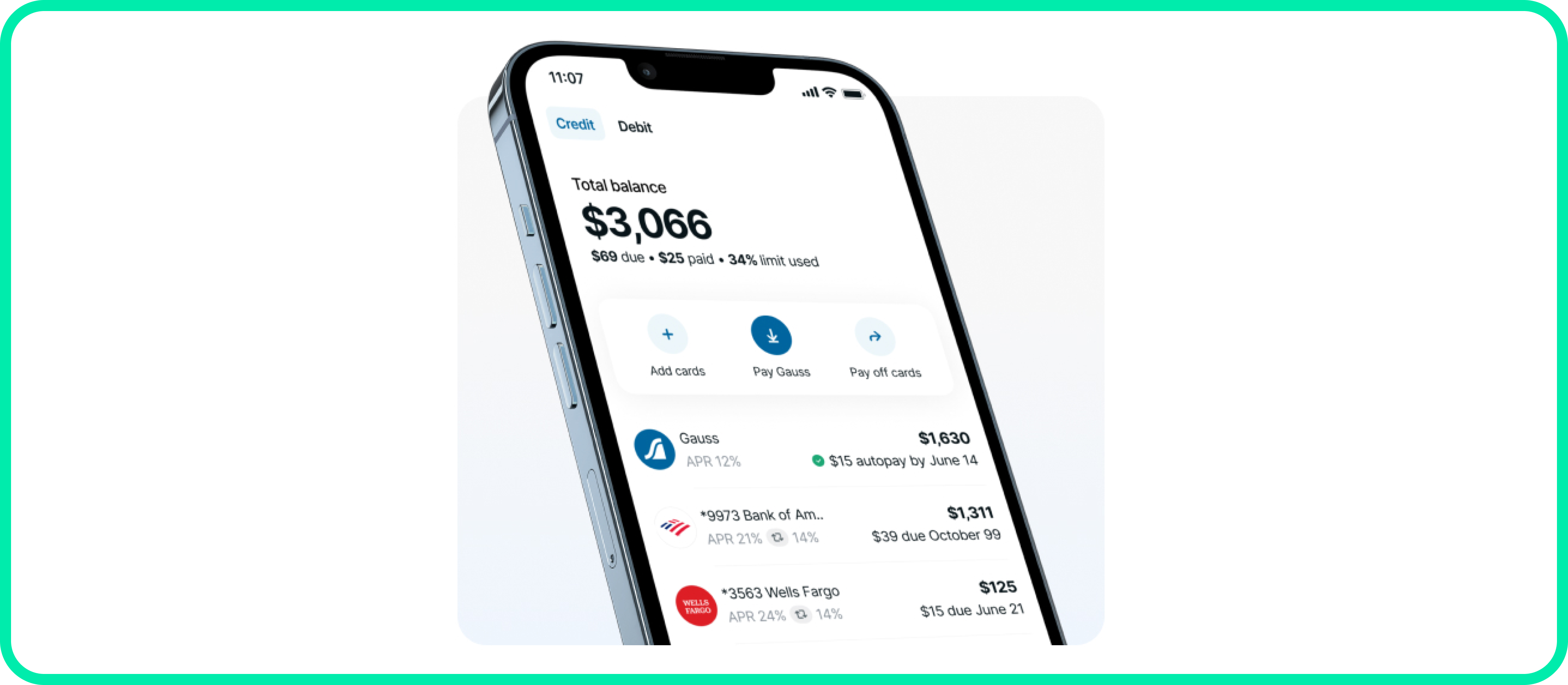 Gauss Working with Method to provide instant credit card balance